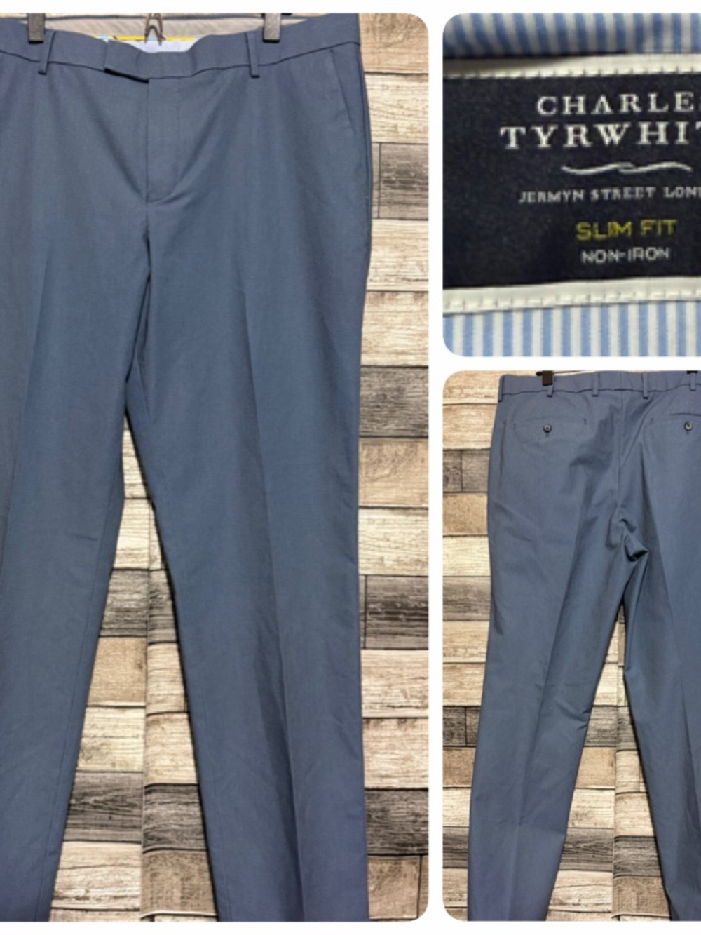 Charles Tyrwhitt Slim Fit Non Iron Dress Pants Men’s 38x34 Blue Cotton Blend